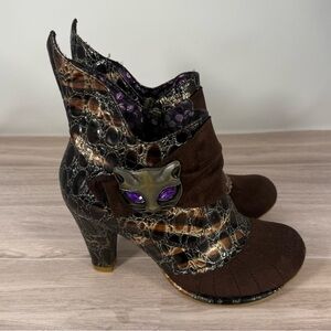 Women’s Irregular Choice MIAOW Brown Cat Brooch Buckle Ankle Bootie Size 36